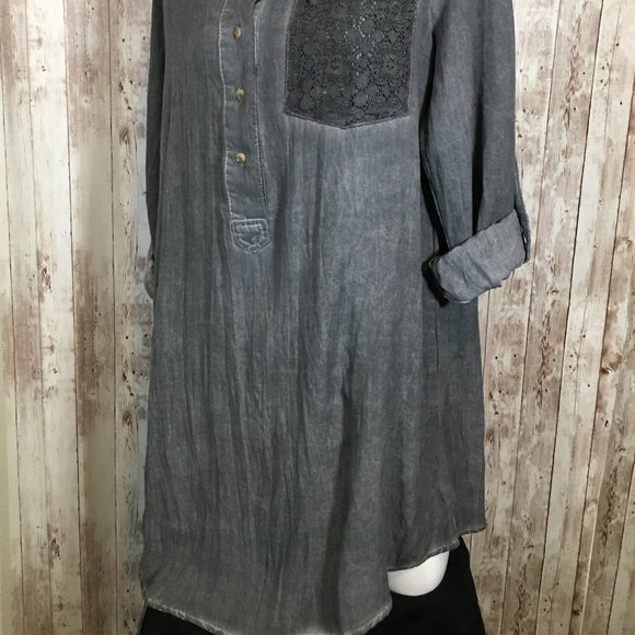 Umgee Tunic Top Shirt Blouse Lace Roll Tab Sleeves - Picture 5 of 9